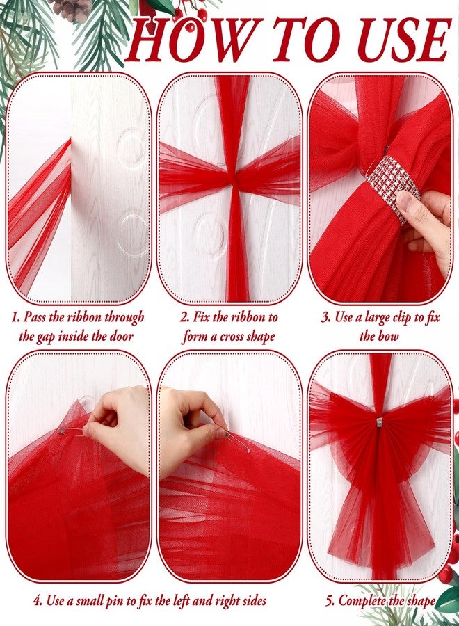 Knitgrip 29 x 295 Inch Extra Large Christmas Front Door Bow Decorations Red Giant Cabinet Bow Long Streamers for Cabinet Xmas Door Tree Wreath Wall Porch Decorations - Image 3